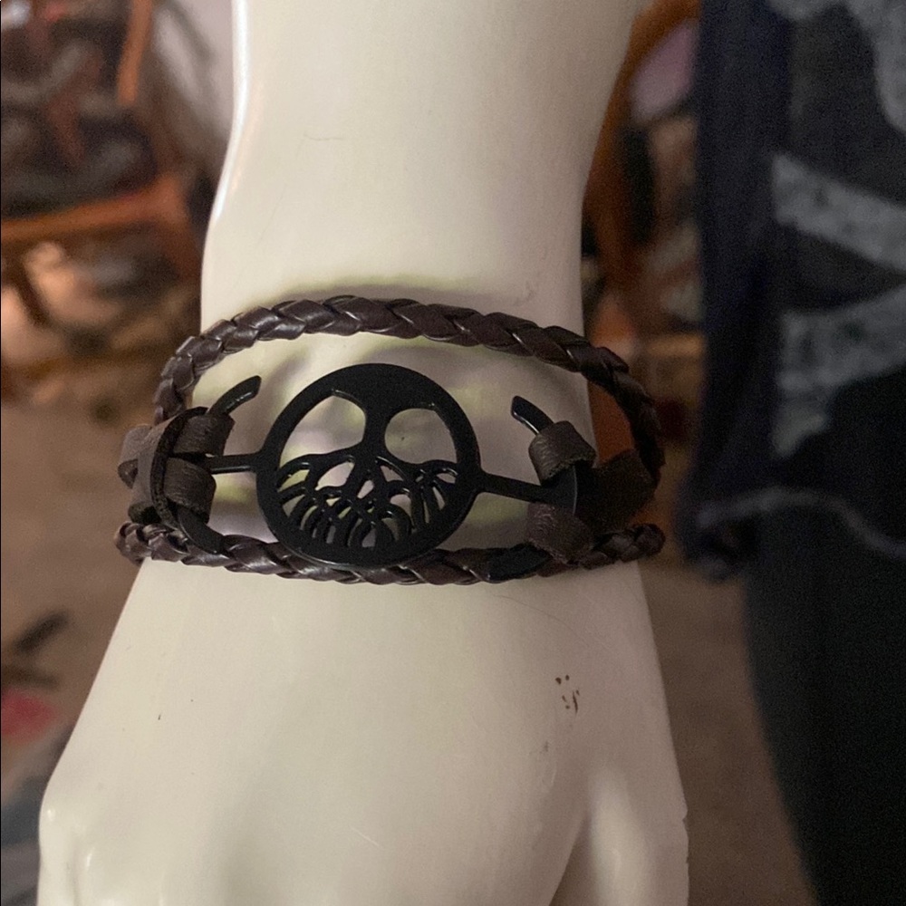 Brown Braided Leather Bracelet with Tree of Life